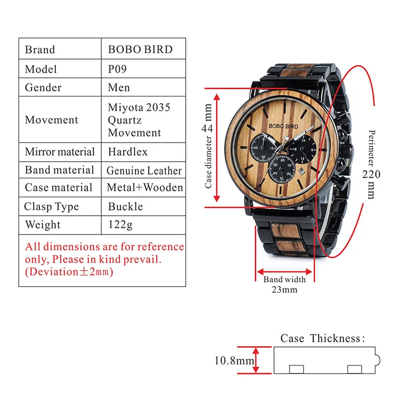 Stylish Men's Stainless   Wood Chronograph Watch