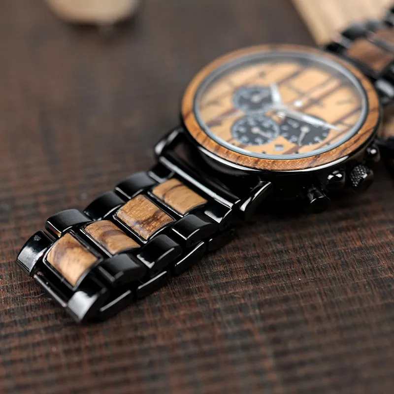 Stylish Men's Stainless   Wood Chronograph Watch