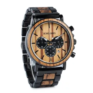 Stylish Men's Stainless   Wood Chronograph Watch