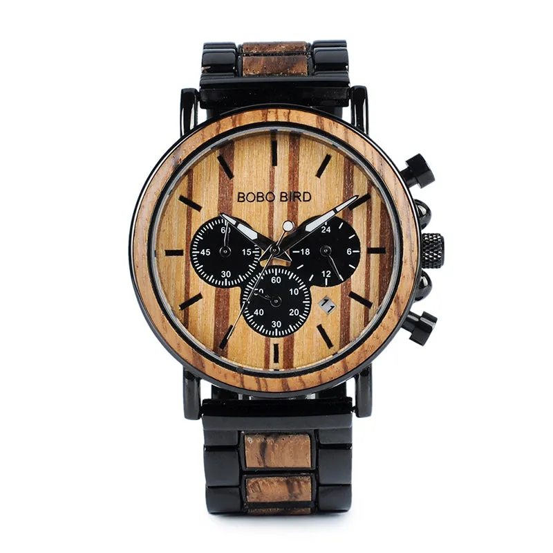 Stylish Men's Stainless   Wood Chronograph Watch