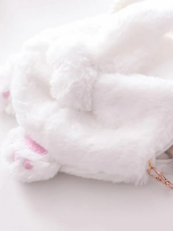 Sweet Lolita Handbag Pearl Beading Cat Paw Faux Fur White Lolita Bag