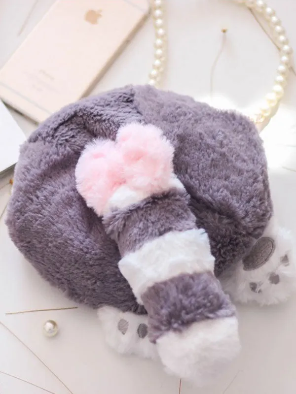 Sweet Lolita Handbag Pearl Beading Cat Paw Faux Fur White Lolita Bag