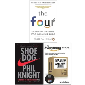 The Four, Shoe Dog A Memoir by the Creator of NIKE, The Everything Store Jeff Bezos and the Age of Amazon 3 Books Collection Set