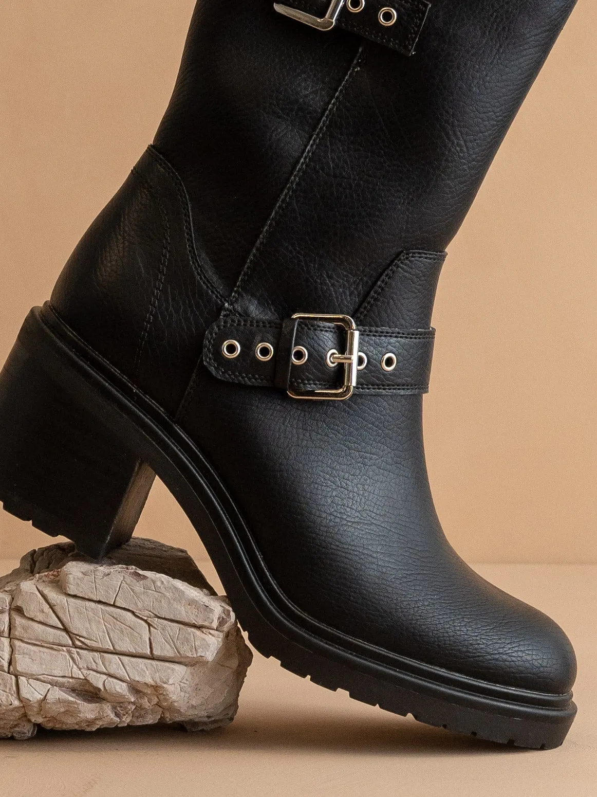 The Rider | Black Mid-Calf Moto Boot