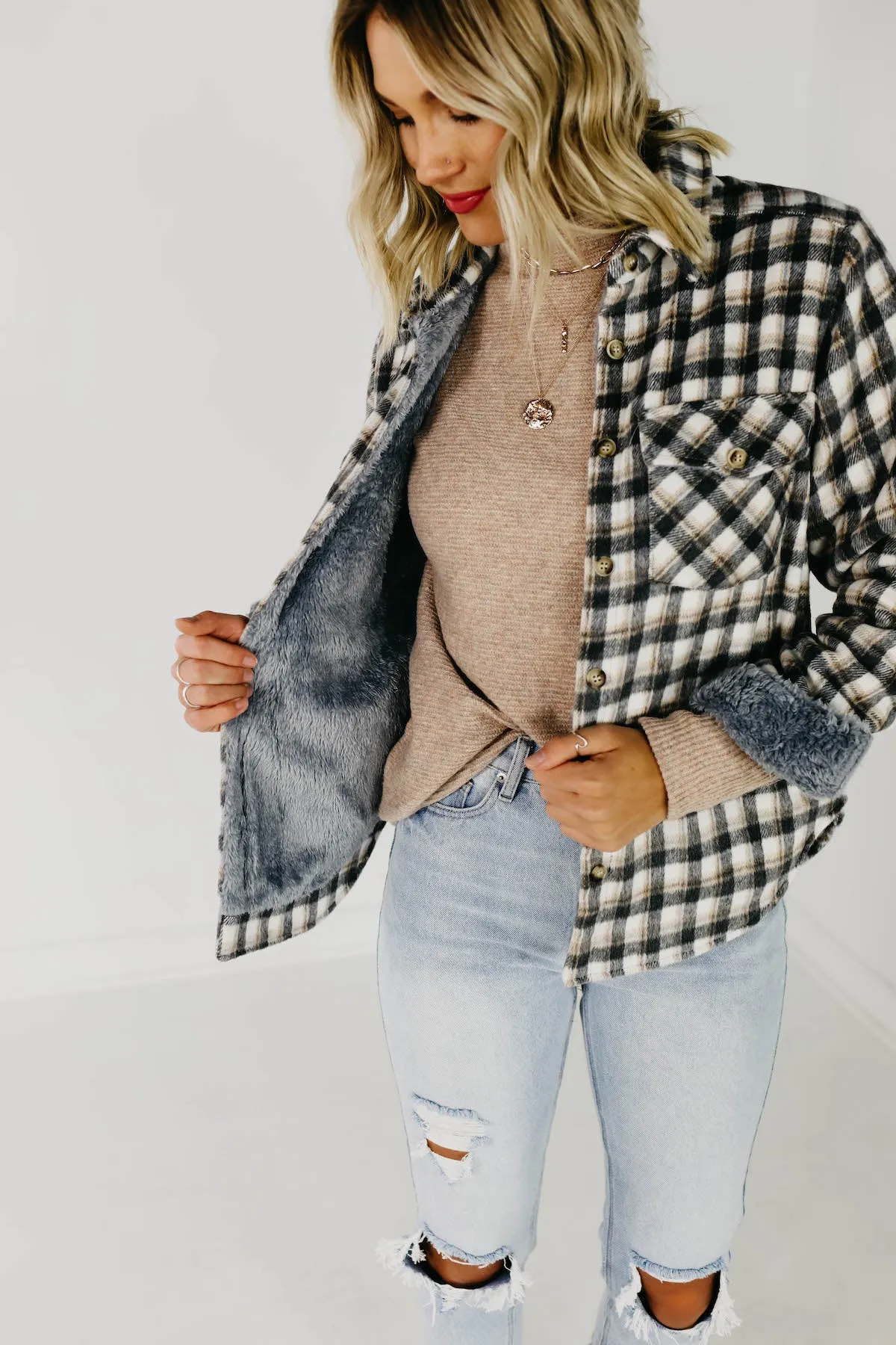 The Selena Faux Fur Lined Shacket - Charcoal