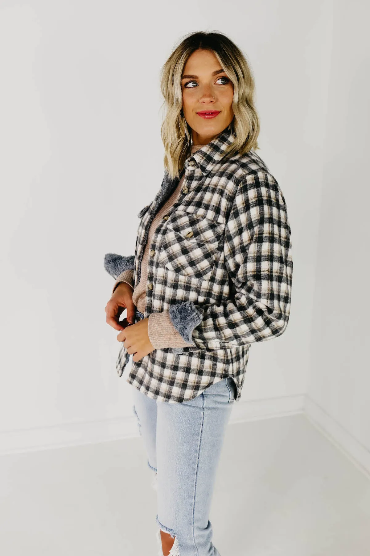The Selena Faux Fur Lined Shacket - Charcoal