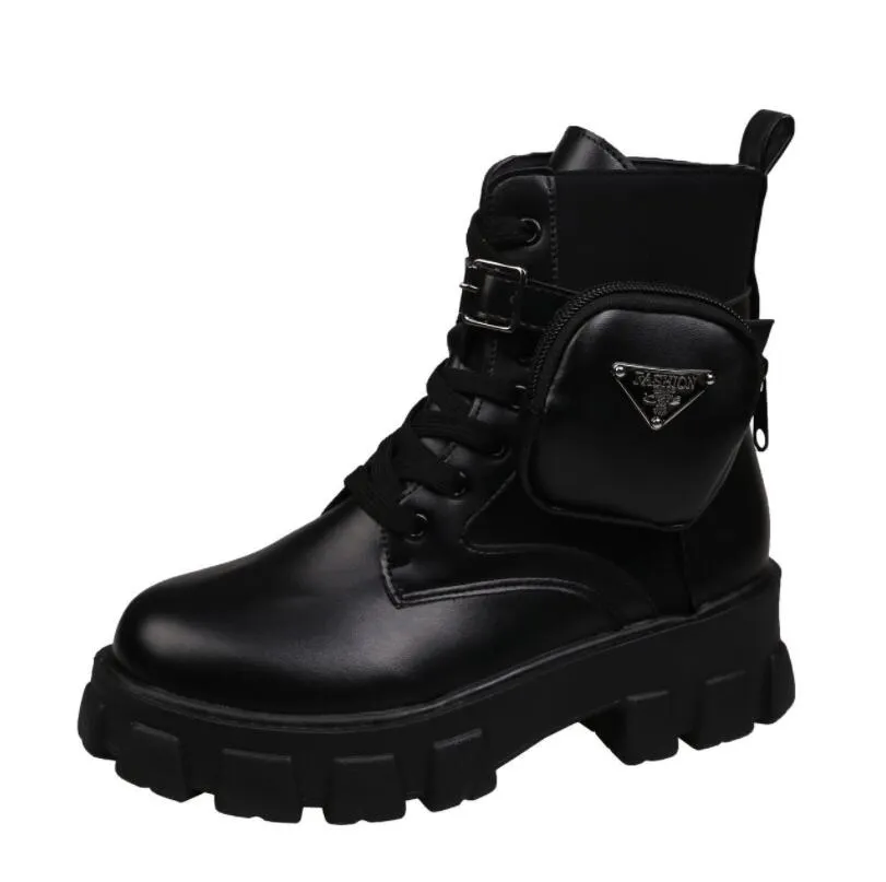Thick-soled wallet women's boots winter new patent leather women's boots lace up motorcycle boots