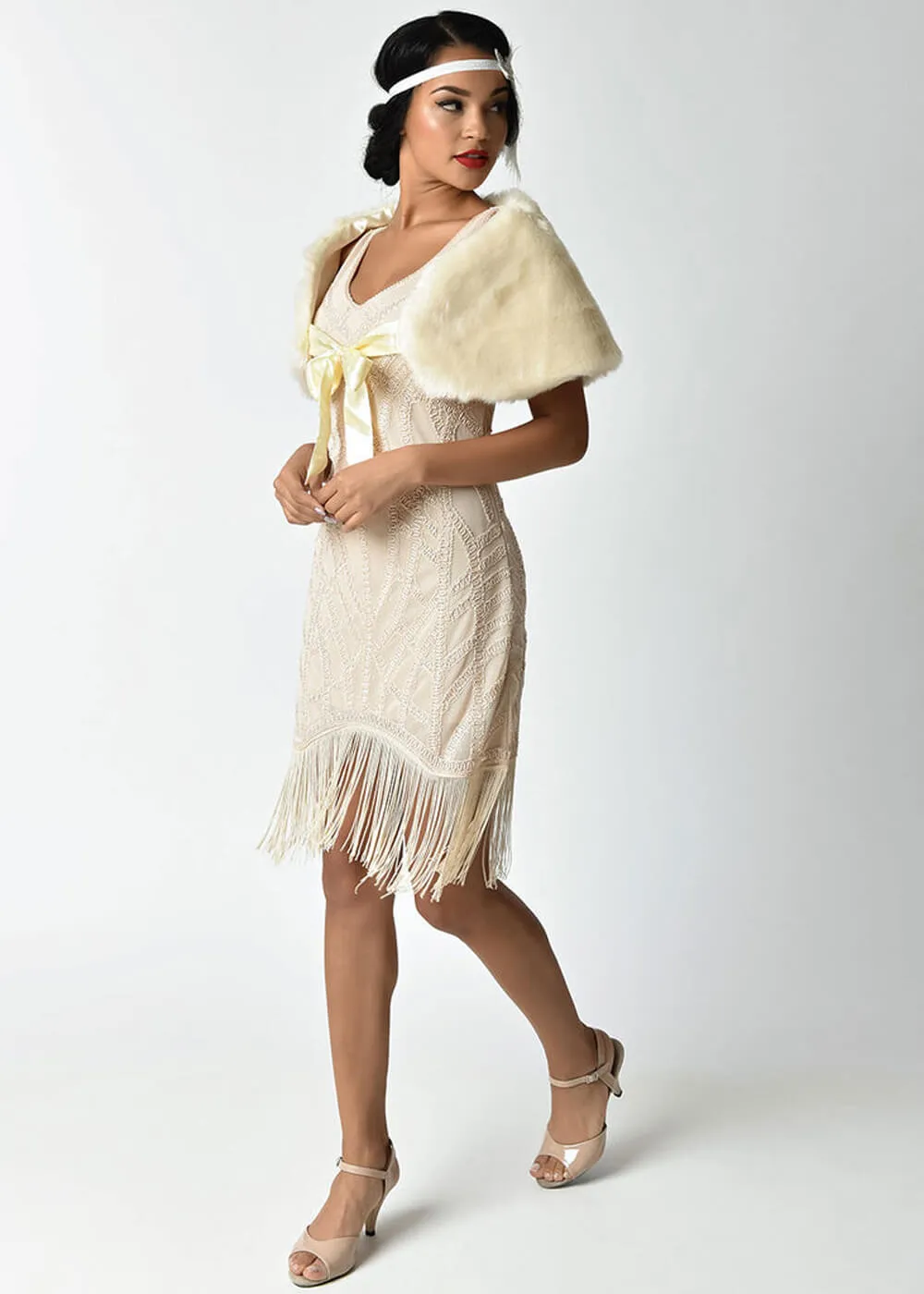 Unique Vintage Faux Fur Shrug Ivory