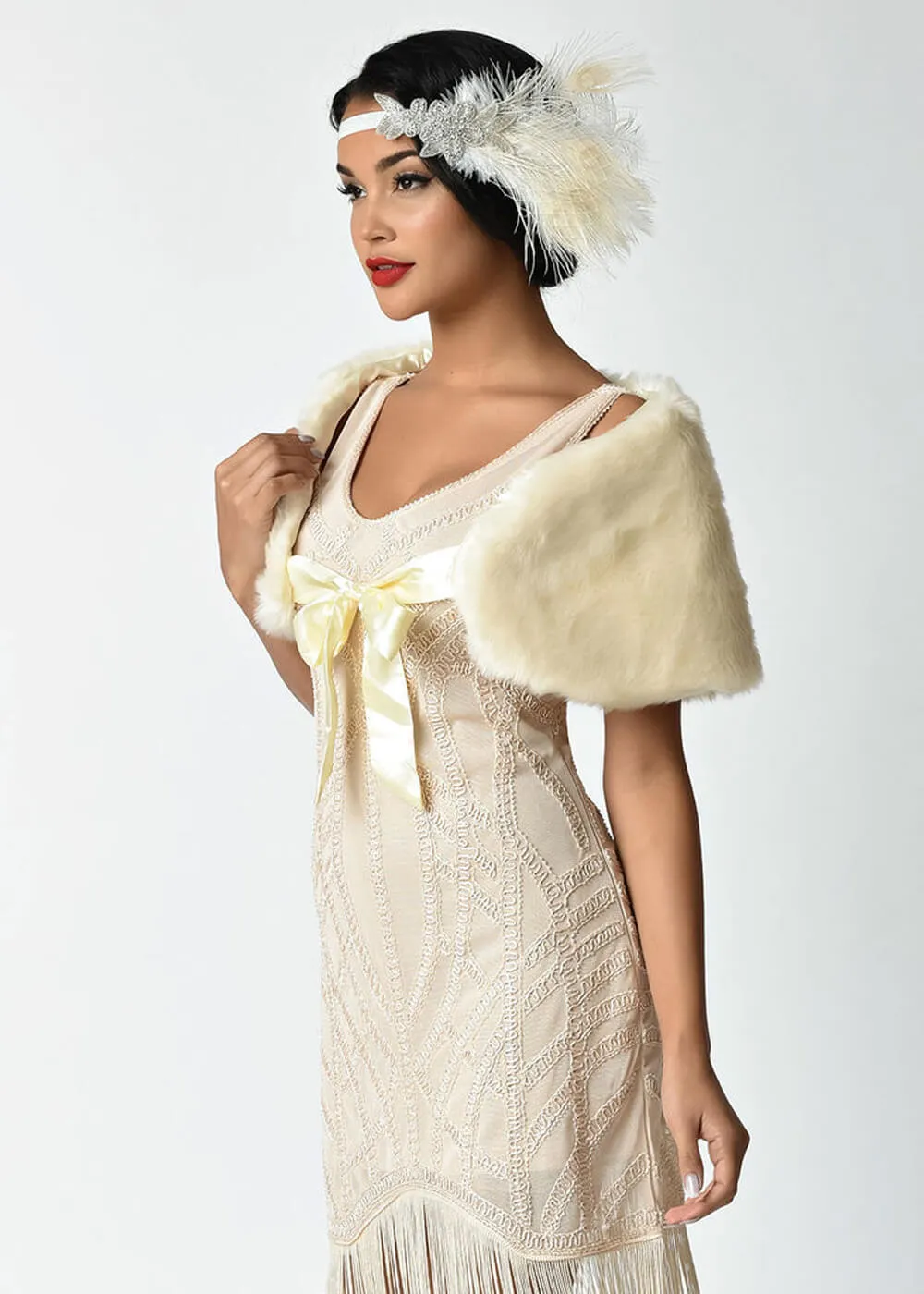 Unique Vintage Faux Fur Shrug Ivory