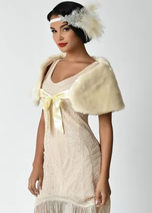 Unique Vintage Faux Fur Shrug Ivory