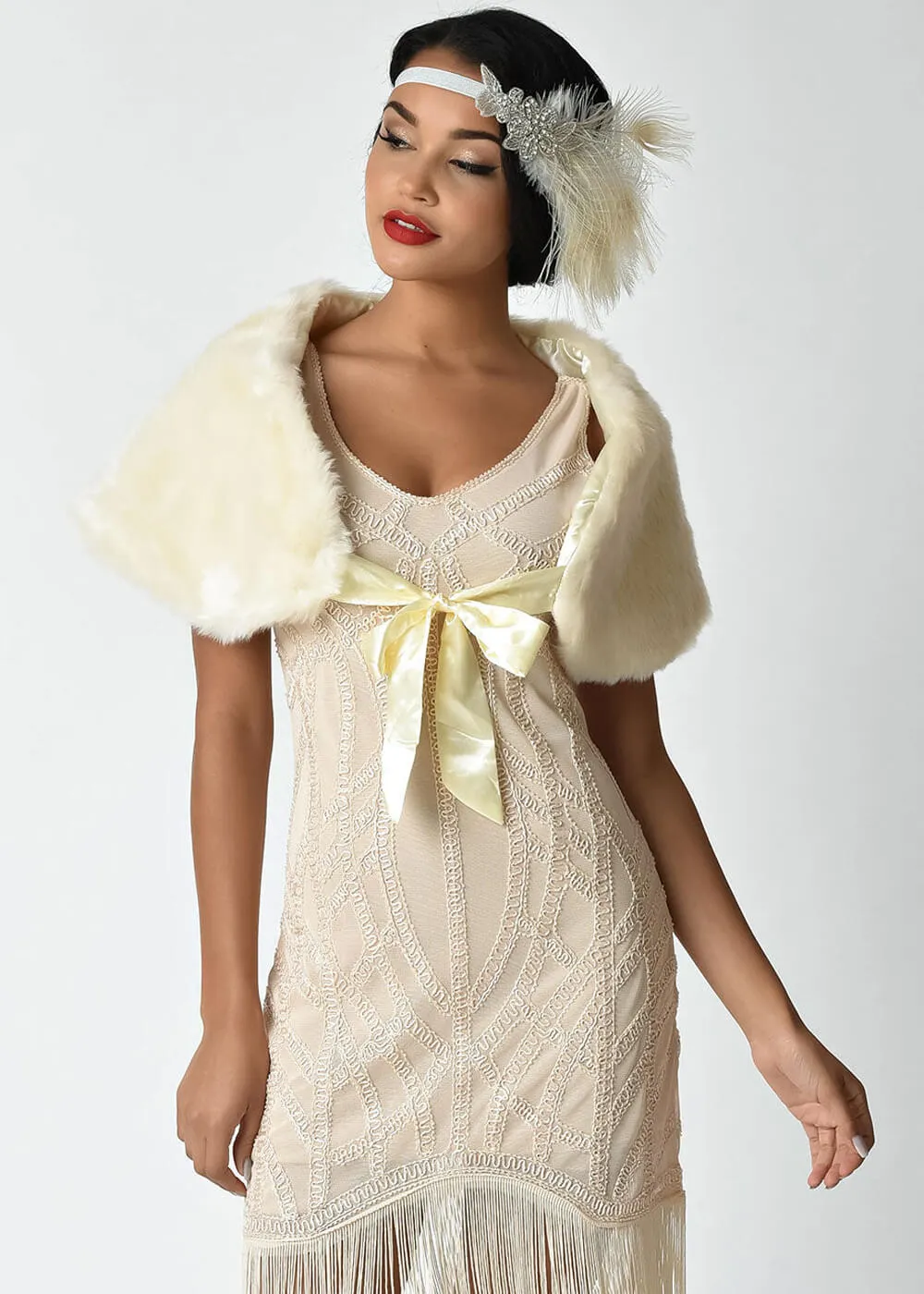 Unique Vintage Faux Fur Shrug Ivory
