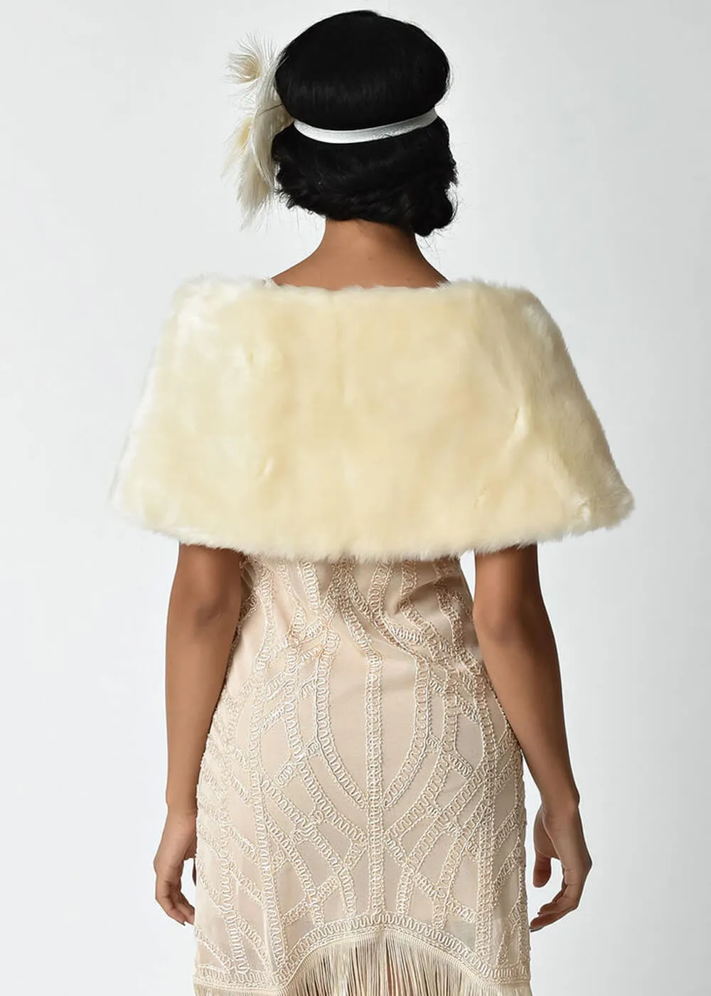 Unique Vintage Faux Fur Shrug Ivory