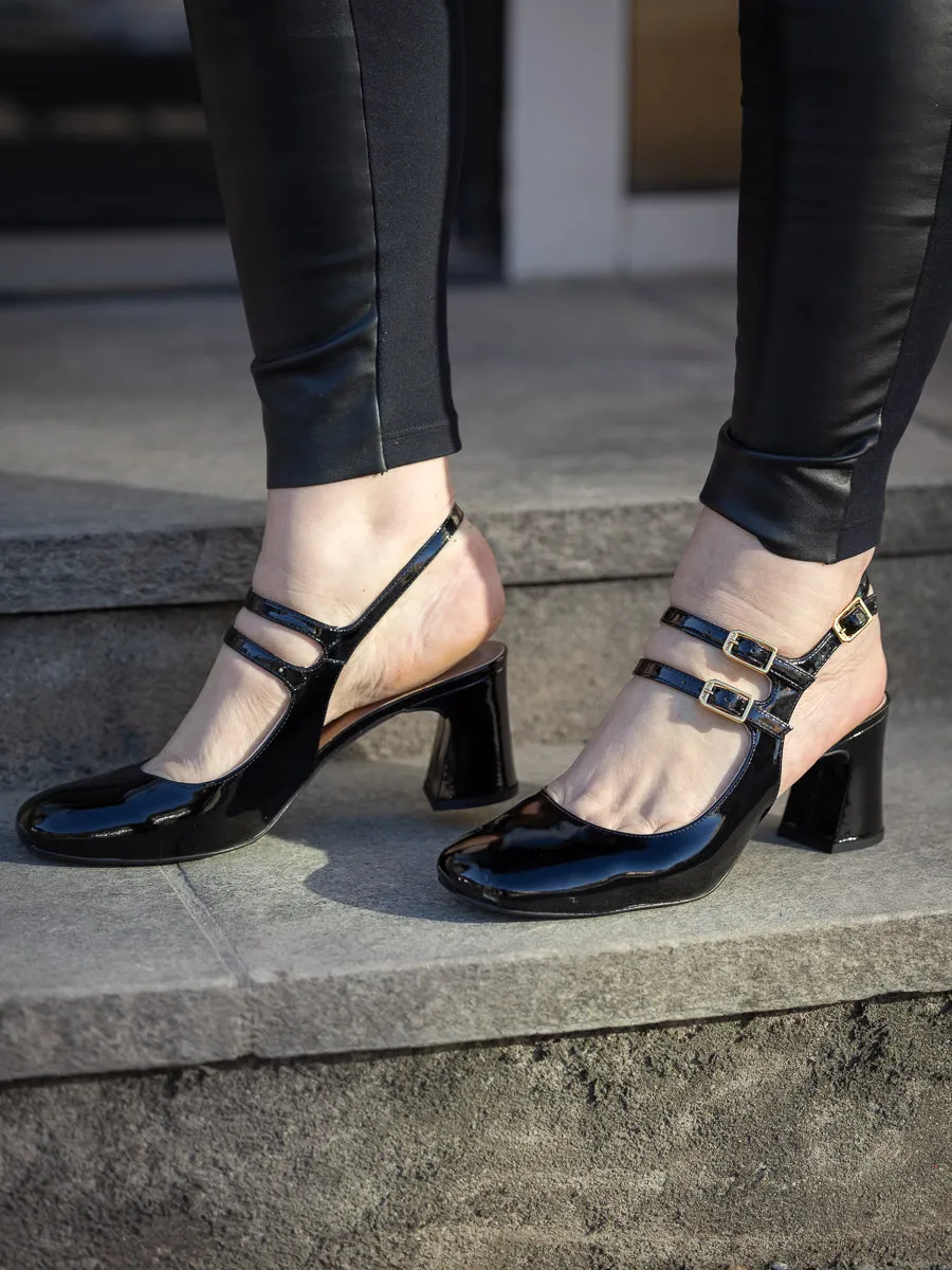 Unisa Miluca sort lakk pumps med slingback og remmer