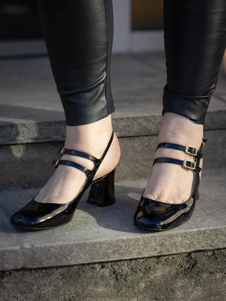 Unisa Miluca sort lakk pumps med slingback og remmer