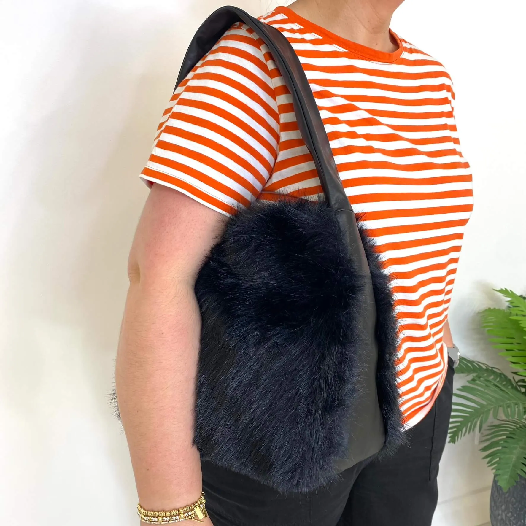 Unisa Zkeila Black Leather Faux Fur Bag