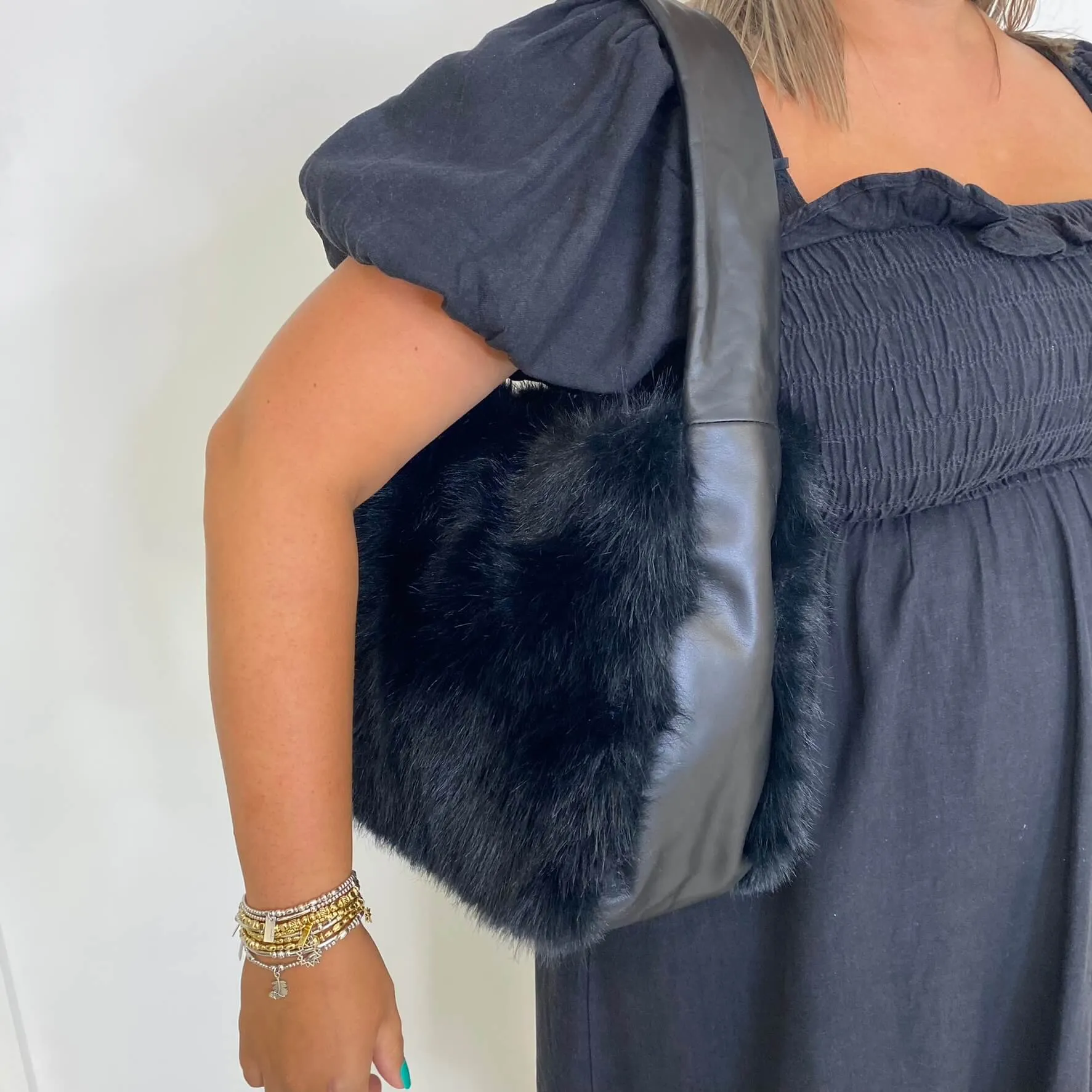 Unisa Zkeila Black Leather Faux Fur Bag