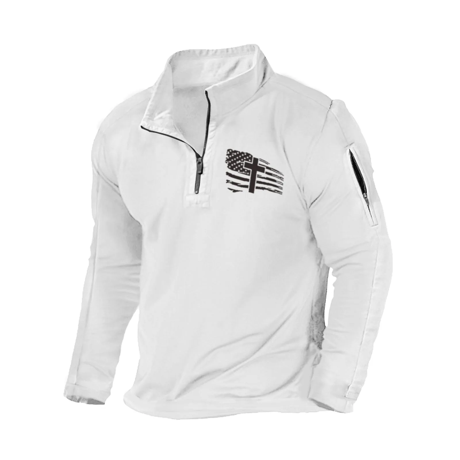USA FLAG CROSS ZIPPER GRAPHIC POCKET SWEATSHIRT