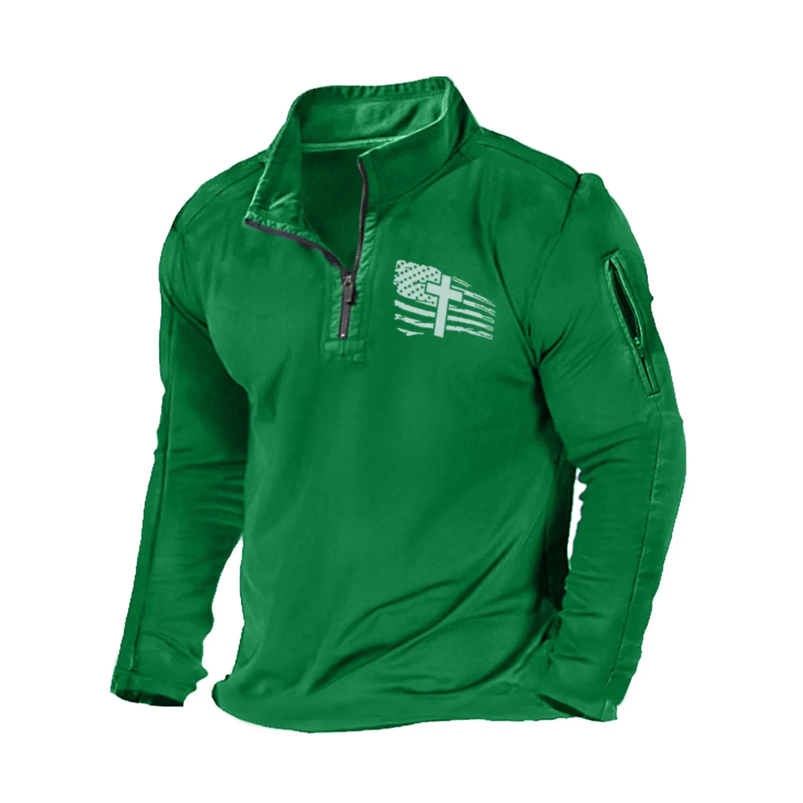 USA FLAG CROSS ZIPPER GRAPHIC POCKET SWEATSHIRT