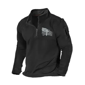 USA FLAG CROSS ZIPPER GRAPHIC POCKET SWEATSHIRT