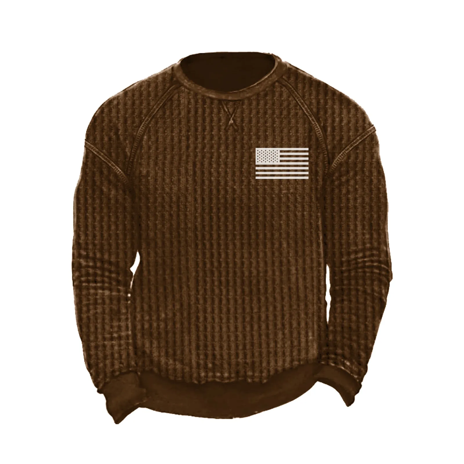 USA FLAG GRAPHIC WAFFLE CREWNECK SWEATSHIRT