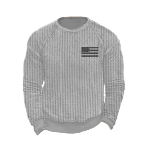 USA FLAG GRAPHIC WAFFLE CREWNECK SWEATSHIRT