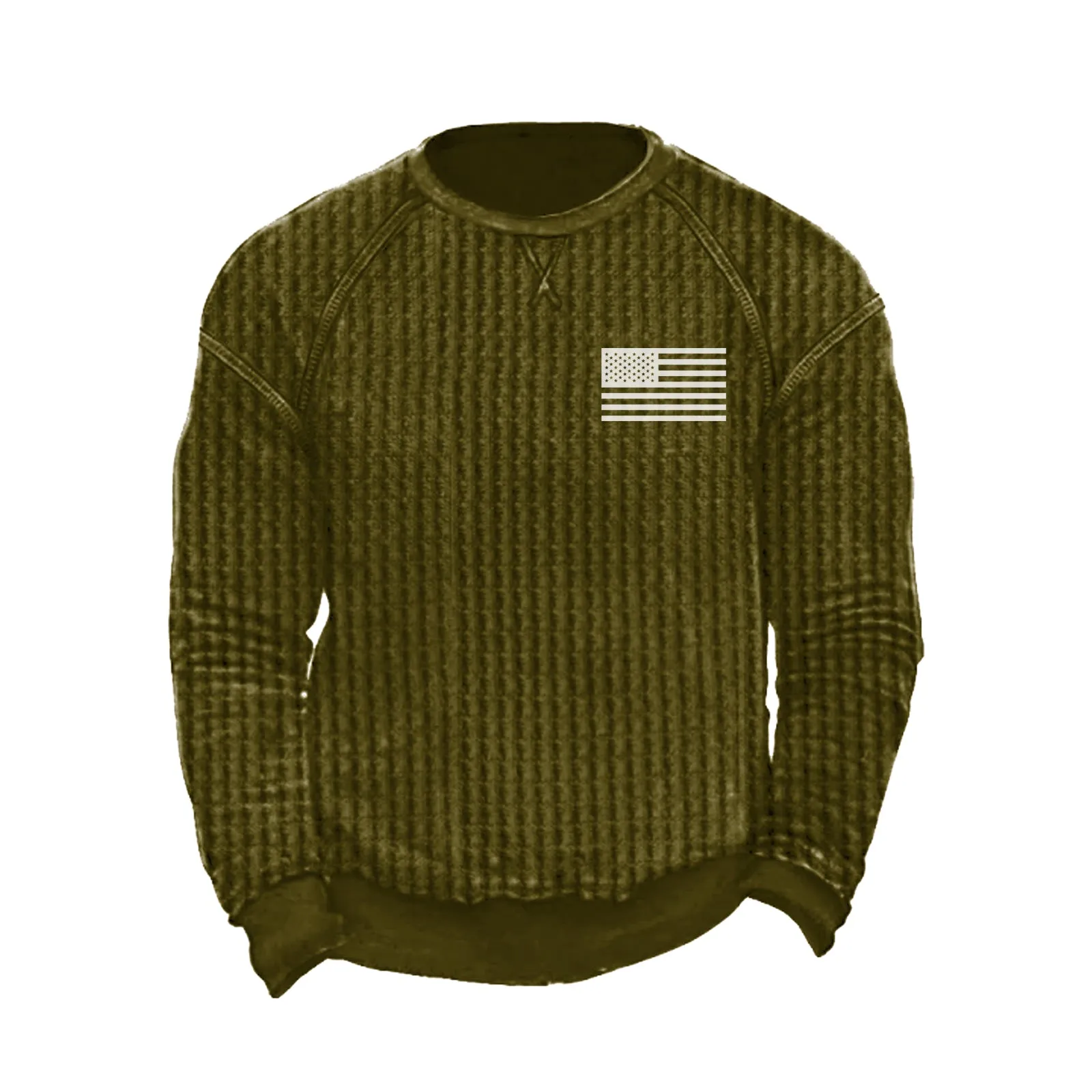 USA FLAG GRAPHIC WAFFLE CREWNECK SWEATSHIRT