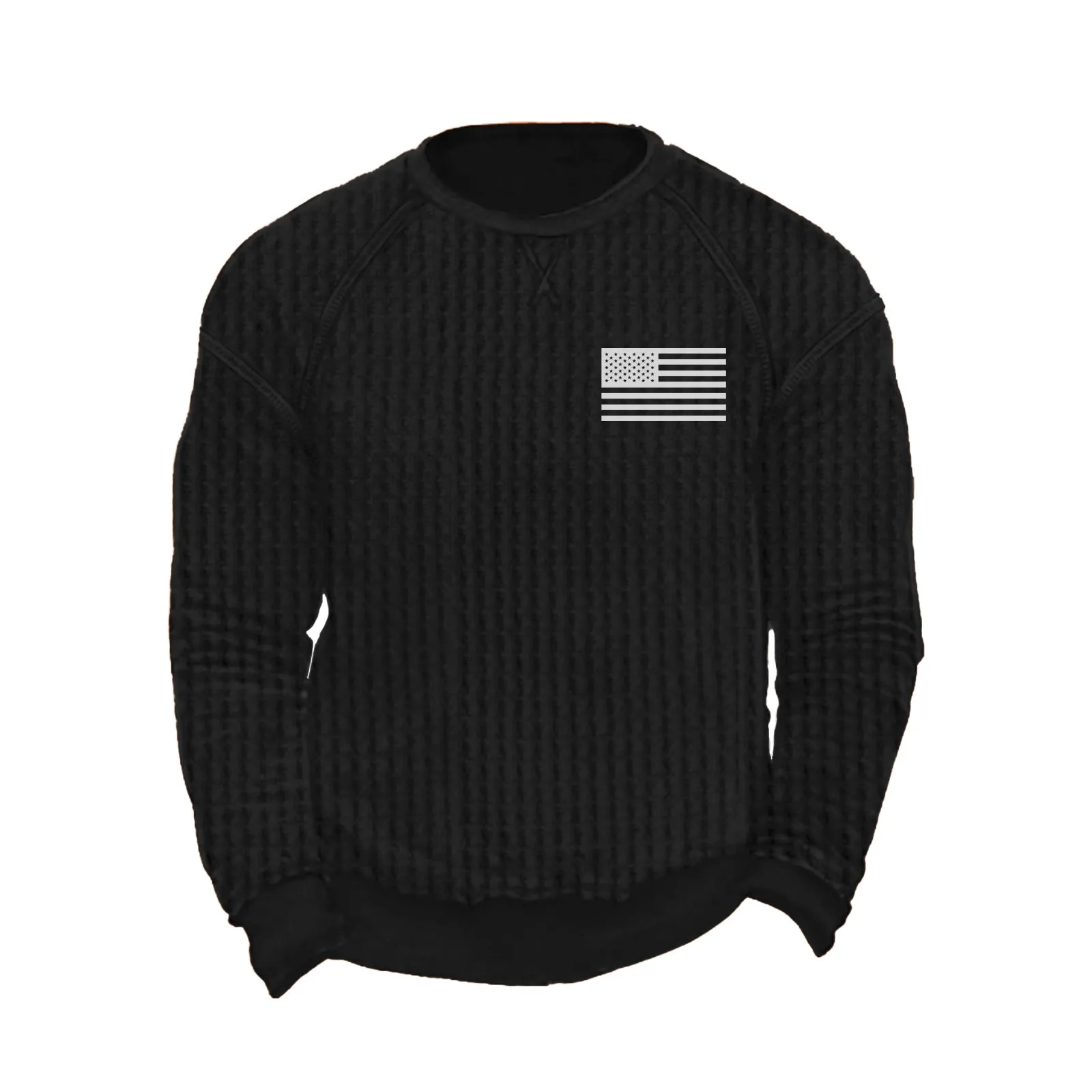 USA FLAG GRAPHIC WAFFLE CREWNECK SWEATSHIRT
