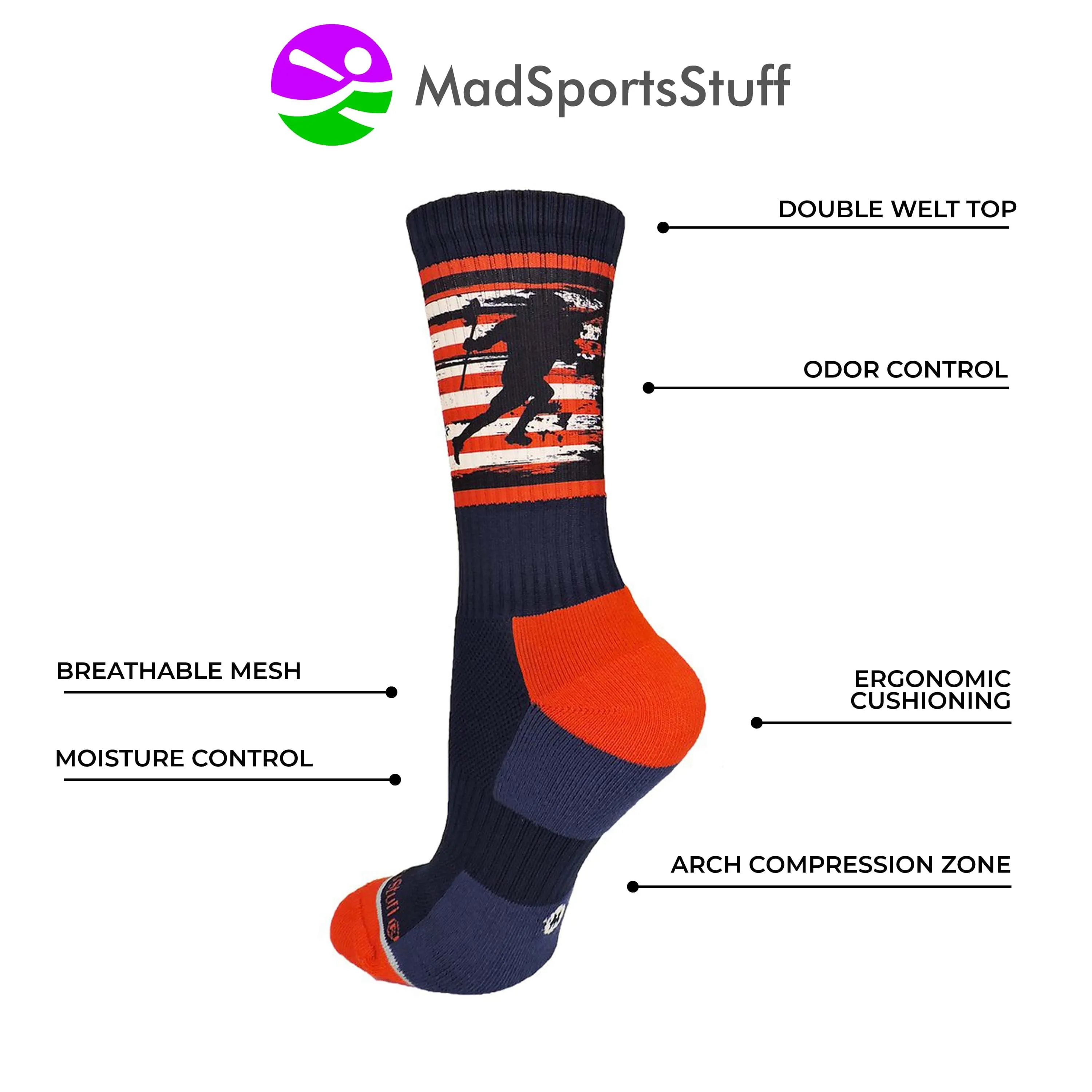 USA Flag Lacrosse Player Athletic Crew Socks