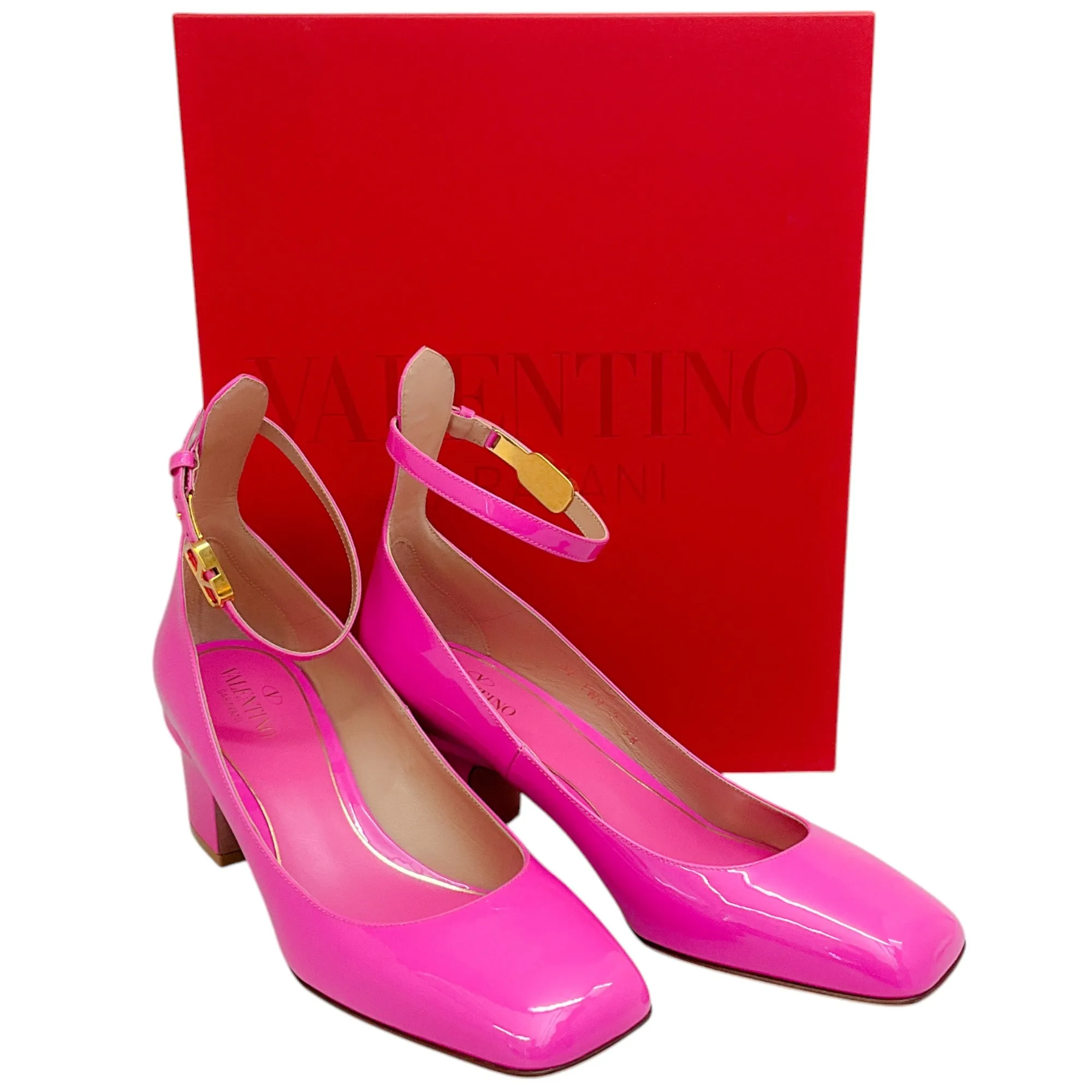 Valentino Pink Patent Leather Tan-Go Pumps with Ankle Strap