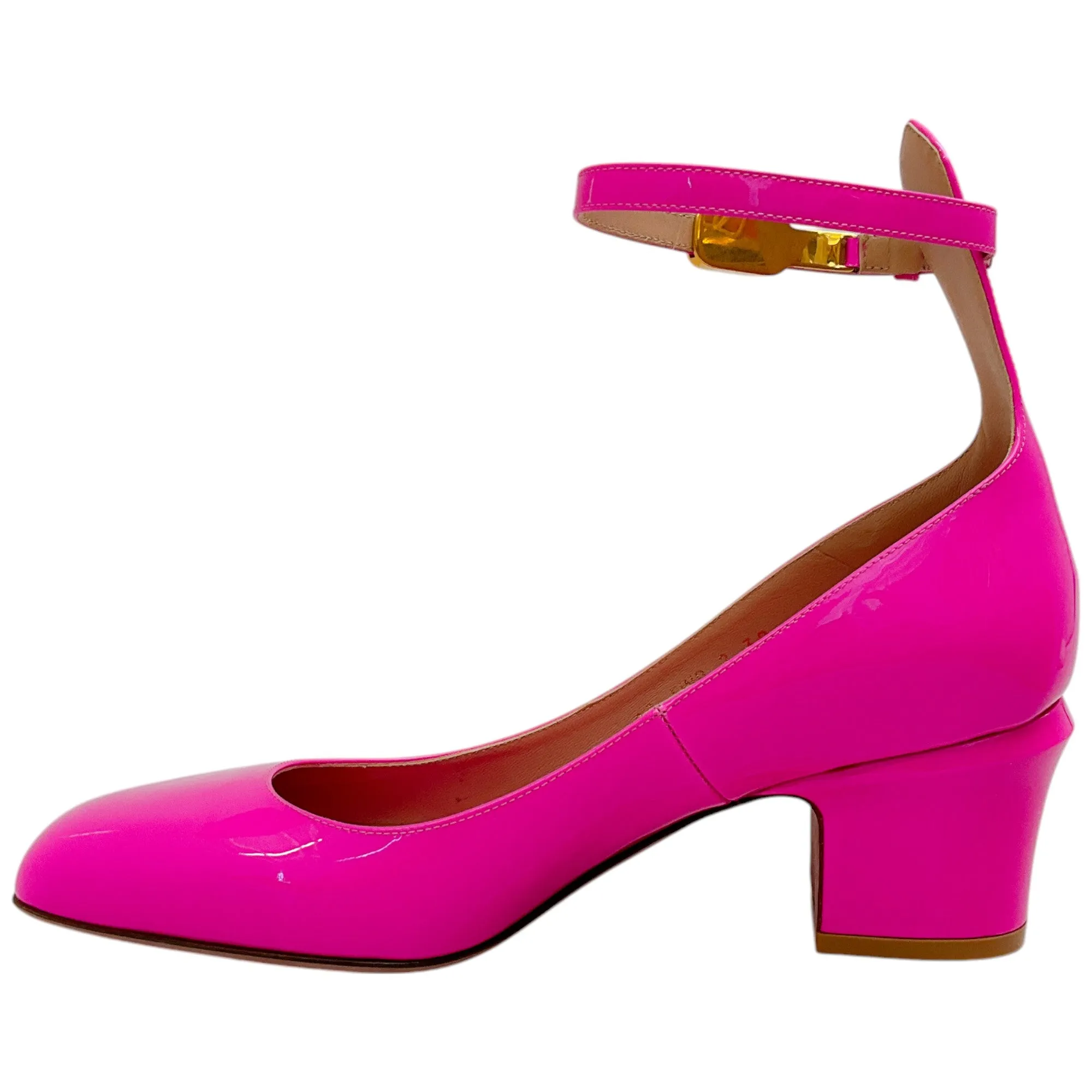 Valentino Pink Patent Leather Tan-Go Pumps with Ankle Strap