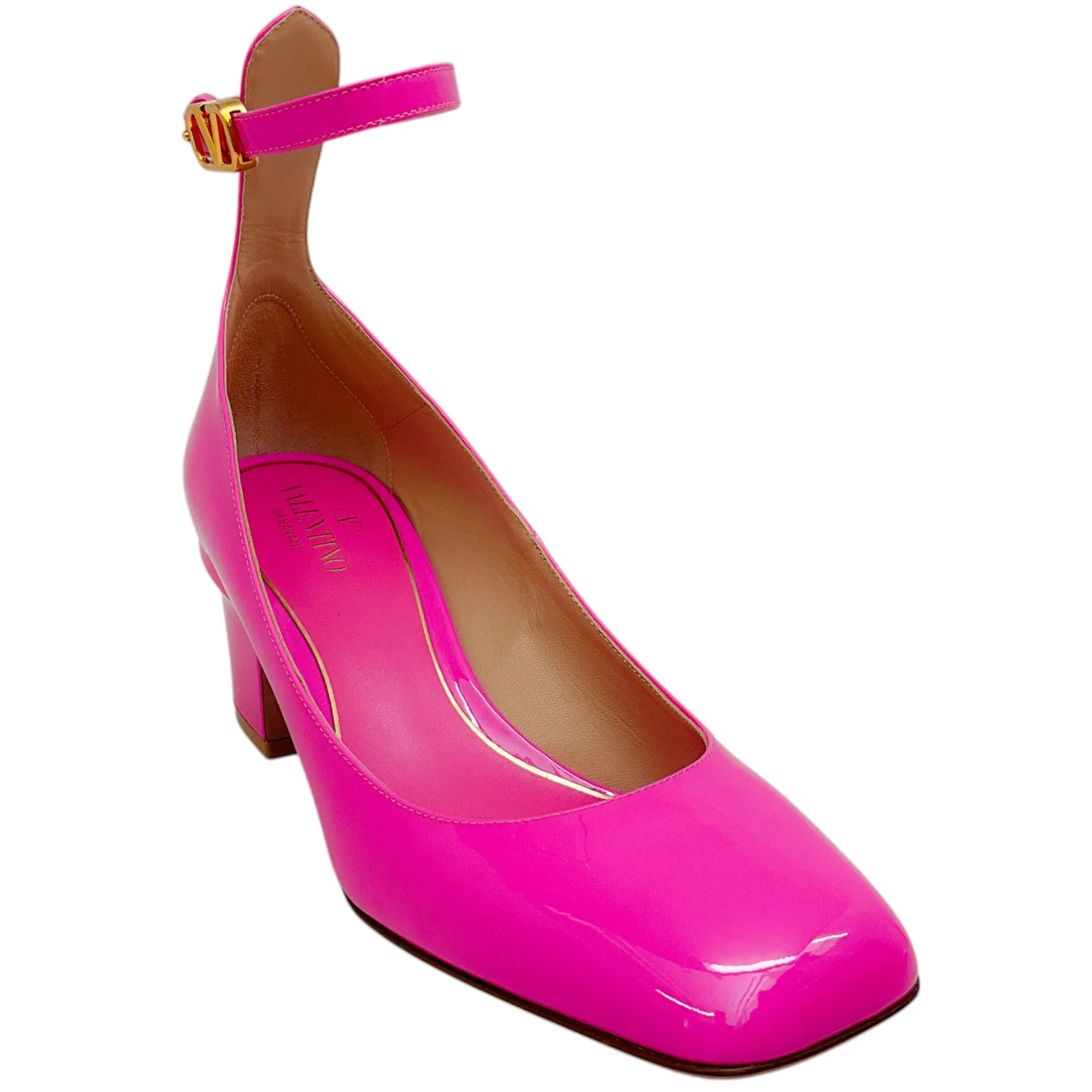 Valentino Pink Patent Leather Tan-Go Pumps with Ankle Strap