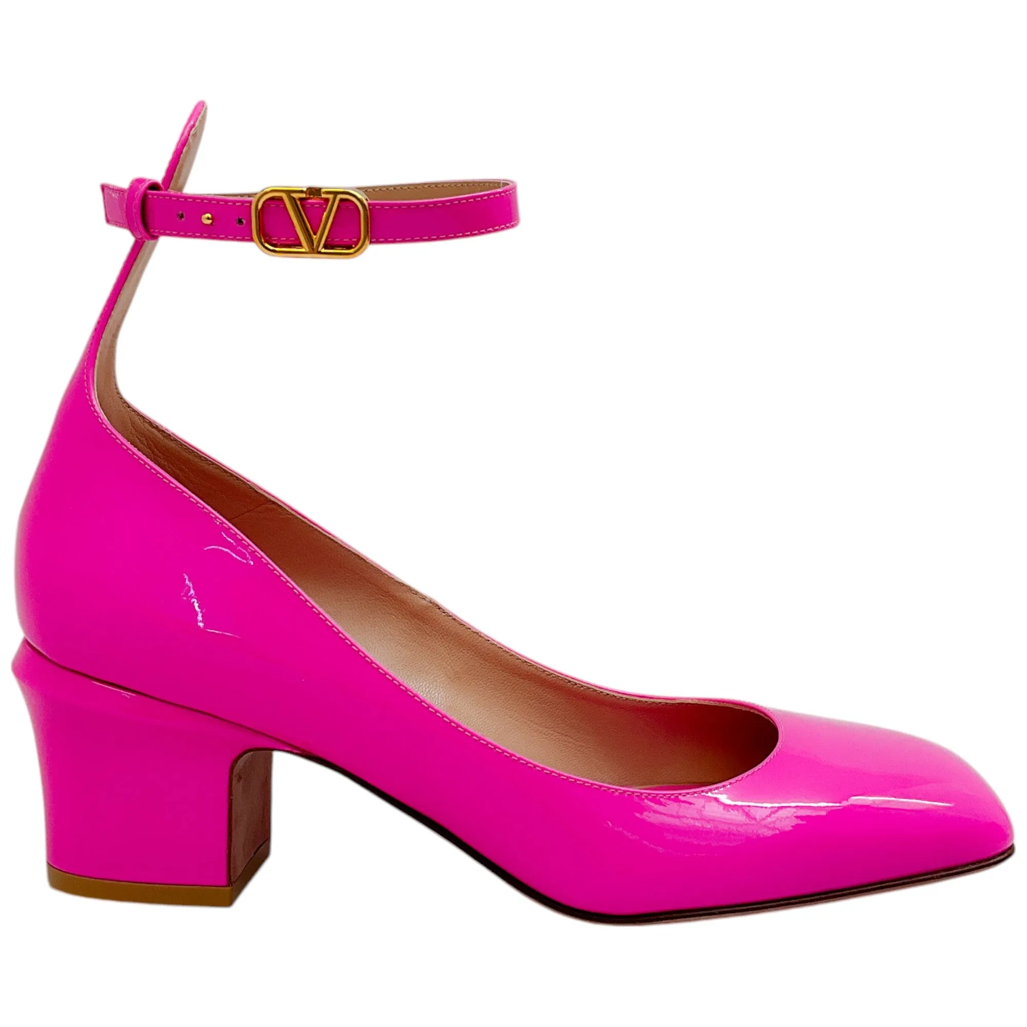 Valentino Pink Patent Leather Tan-Go Pumps with Ankle Strap