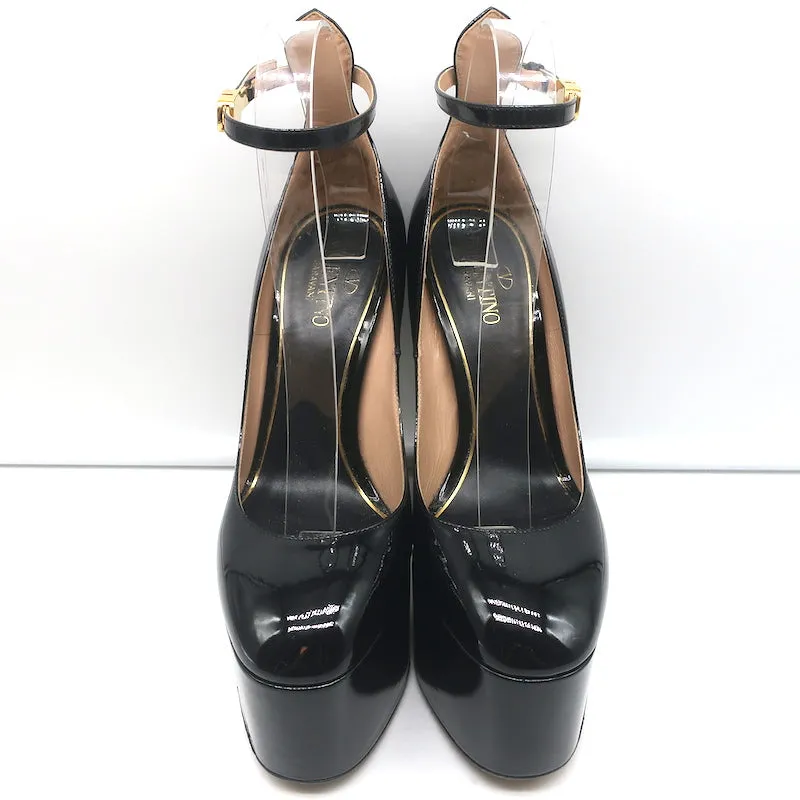 Valentino Tan-Go Platform Ankle Strap Pumps Black Patent Leather Size 36