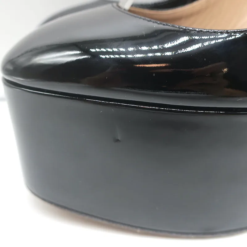 Valentino Tan-Go Platform Ankle Strap Pumps Black Patent Leather Size 36