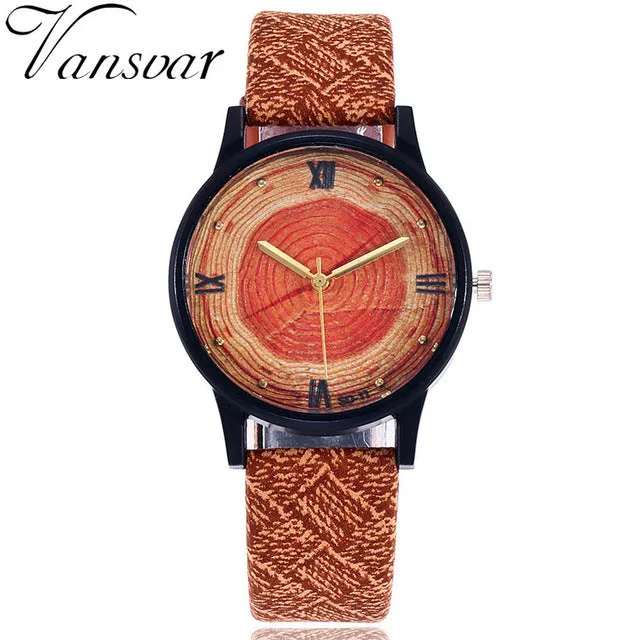 VANSVAR Womens Casual Wooden Wrist Watch