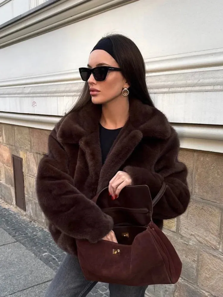 Vintage Brown Lapel Faux Fur Jacket – High Street Winter Elegance