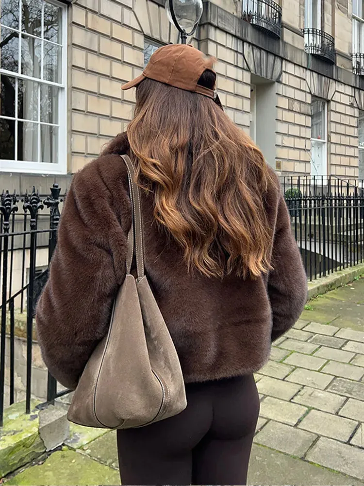 Vintage Brown Lapel Faux Fur Jacket – High Street Winter Elegance