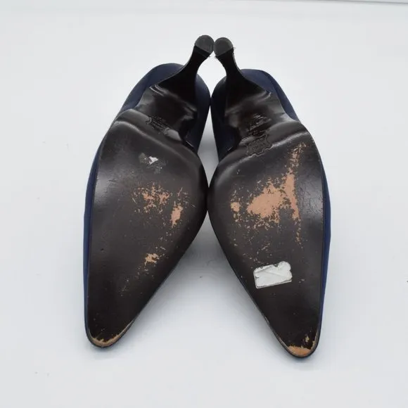 Vintage Ernesto Esposito Navy Rhinestone Buckles Satin Pumps