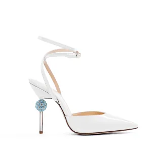 Vittoria Crystal Pump - White with Sapphire Blue Crystal Sphere