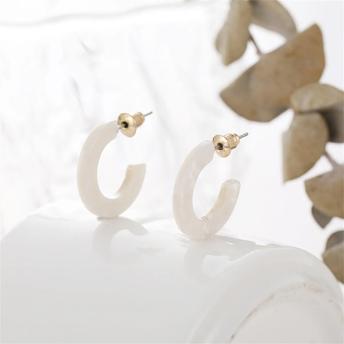 White Acrylic & 18K Gold-Plated Huggie Earrings