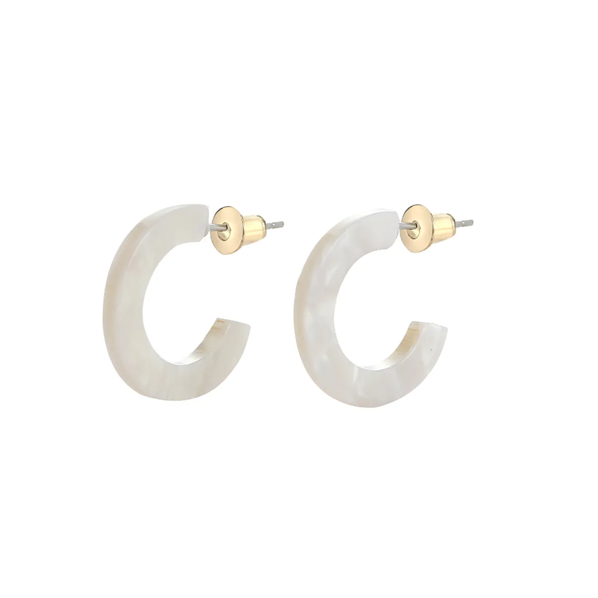 White Acrylic & 18K Gold-Plated Huggie Earrings