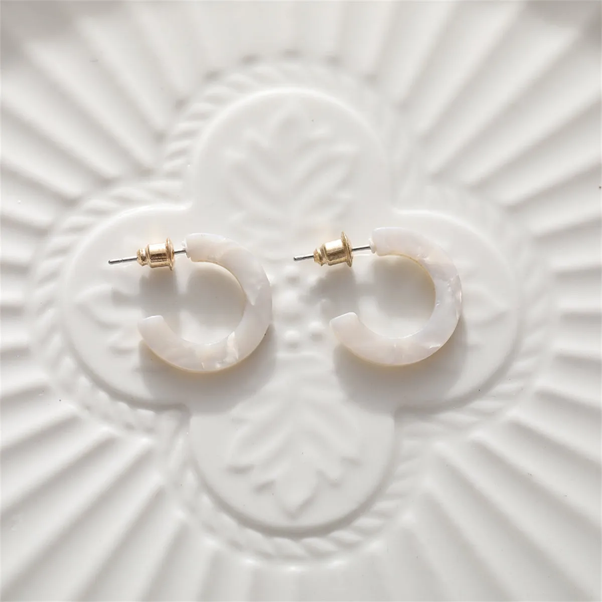 White Acrylic & 18K Gold-Plated Huggie Earrings