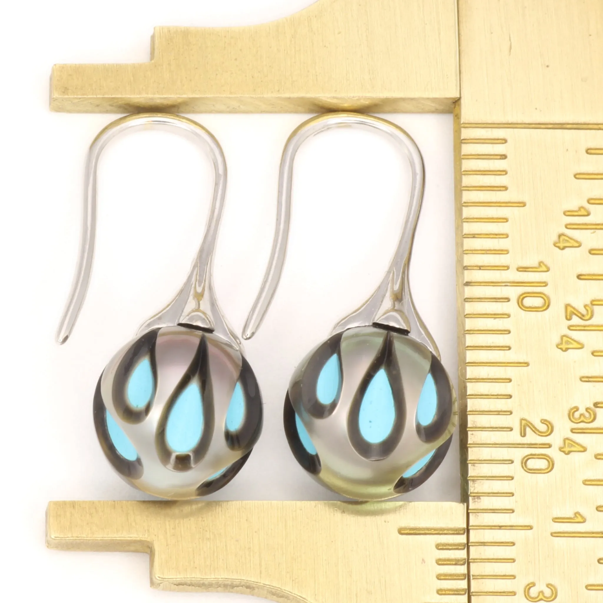 White Gold Galatea Pearl Earrings, Carved Tahitian Pearls over Turquoise