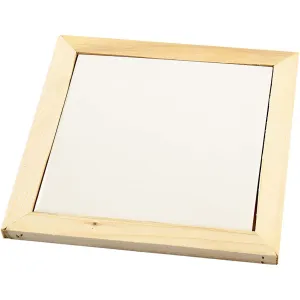 White Porcelain Trivet With Pine Wood Frame Decoration Crafts 15x15 cm