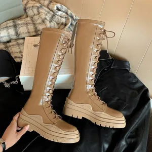 Women Elastic microfiber leather thick sole boots skinny boots