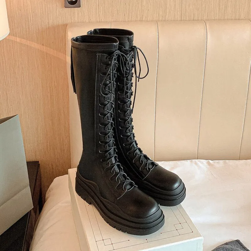 Women Elastic microfiber leather thick sole boots skinny boots