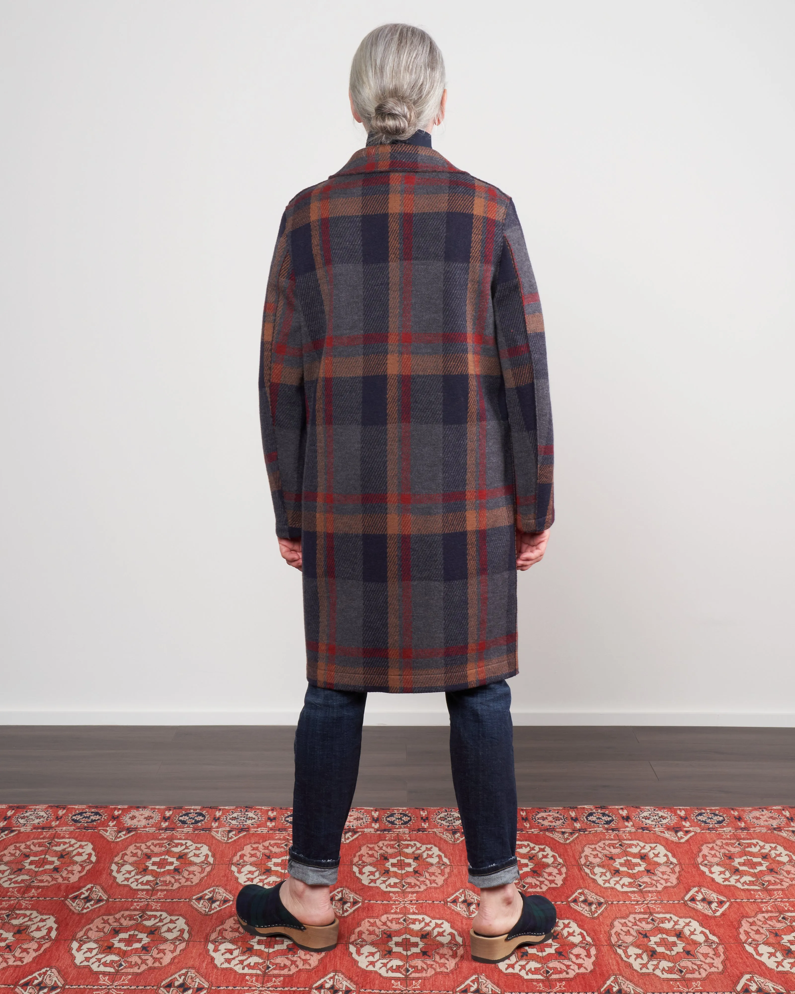 women fly front coat - grey tartan