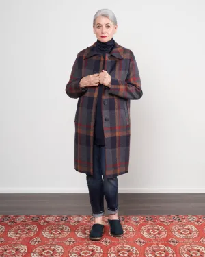 women fly front coat - grey tartan