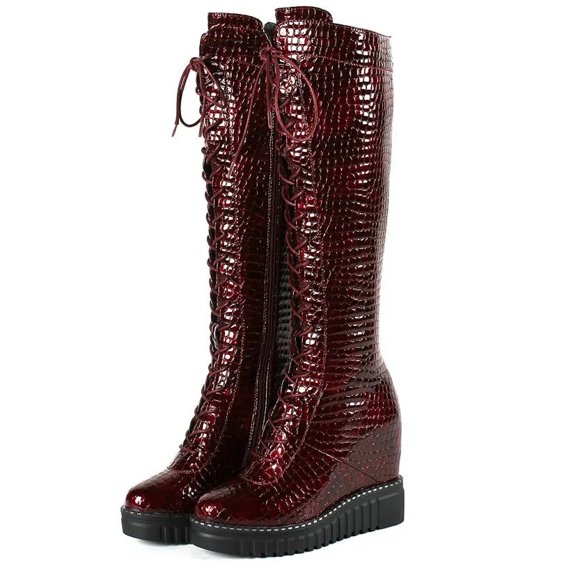 Women Wedges High Heel Knee High Military Boots Platform Pumps Shoes