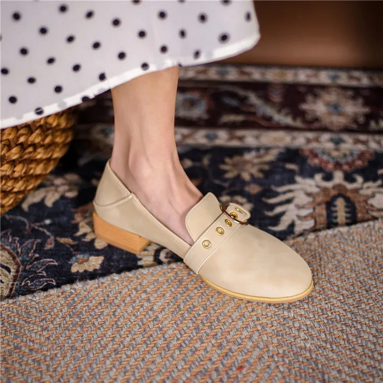 Women's Buckle Low Heel Chunky Pumps
